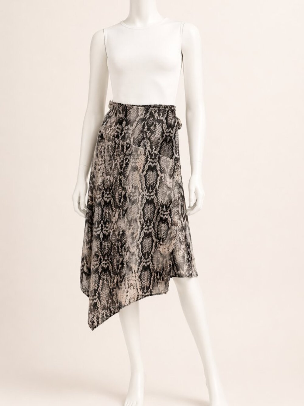 Krisa Snake Print Wrap Skirt Size M Asymmetrical Midi Silk Blend Look EUC - Picture 4 of 8